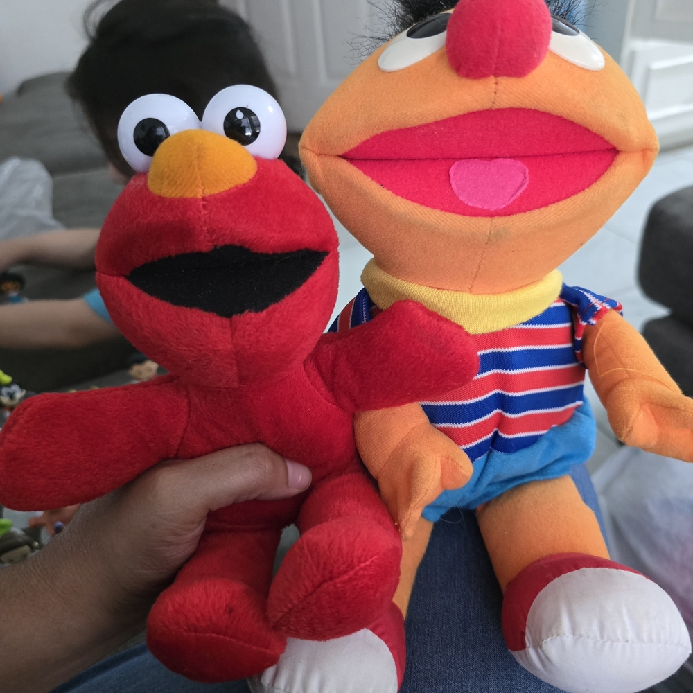 Plush Elmo and Ernie Duo - Red & Orange Plush Muppets Vintage